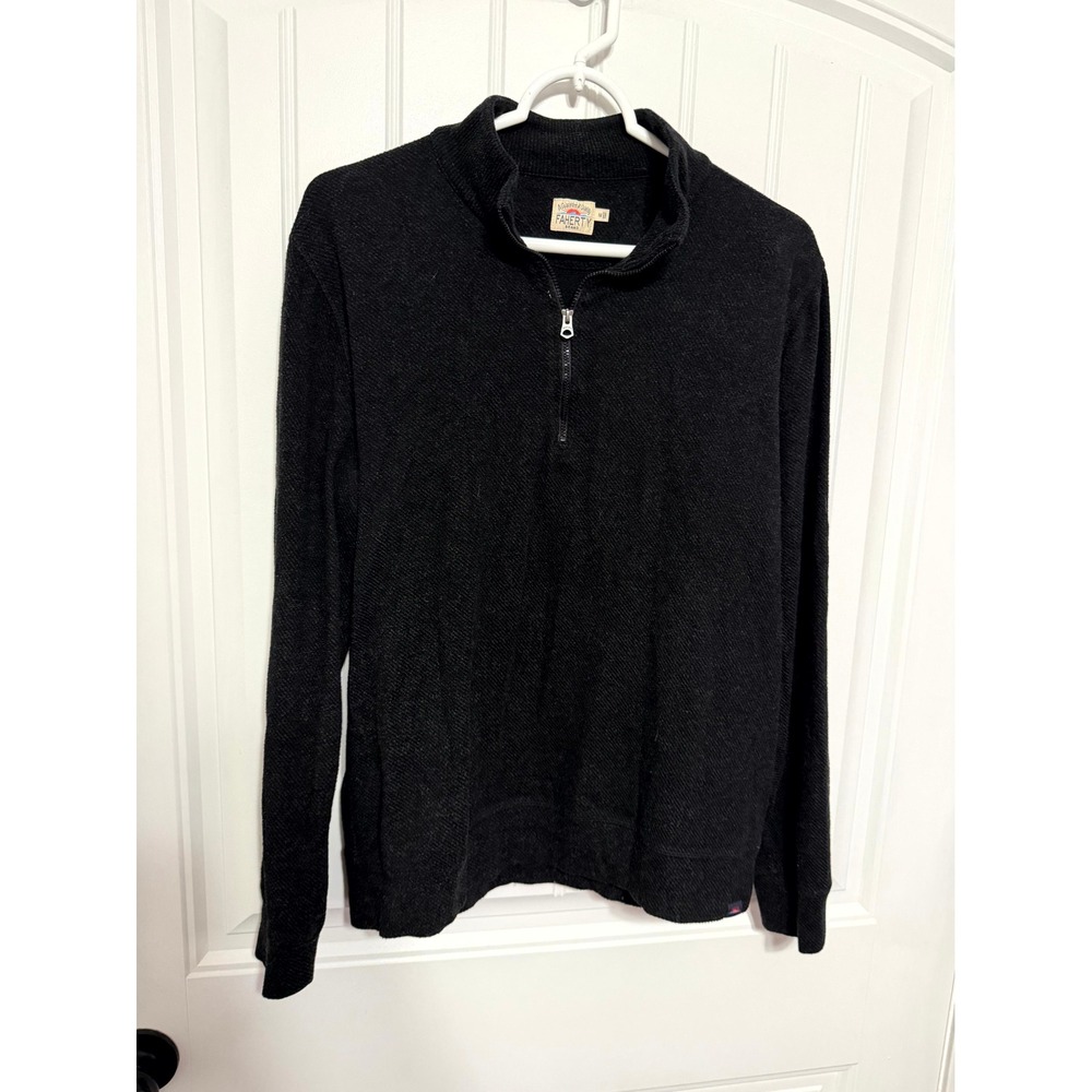 Faherty Quarter Zip Pullover Mens Medium Black Textured Organic Cotton EUC